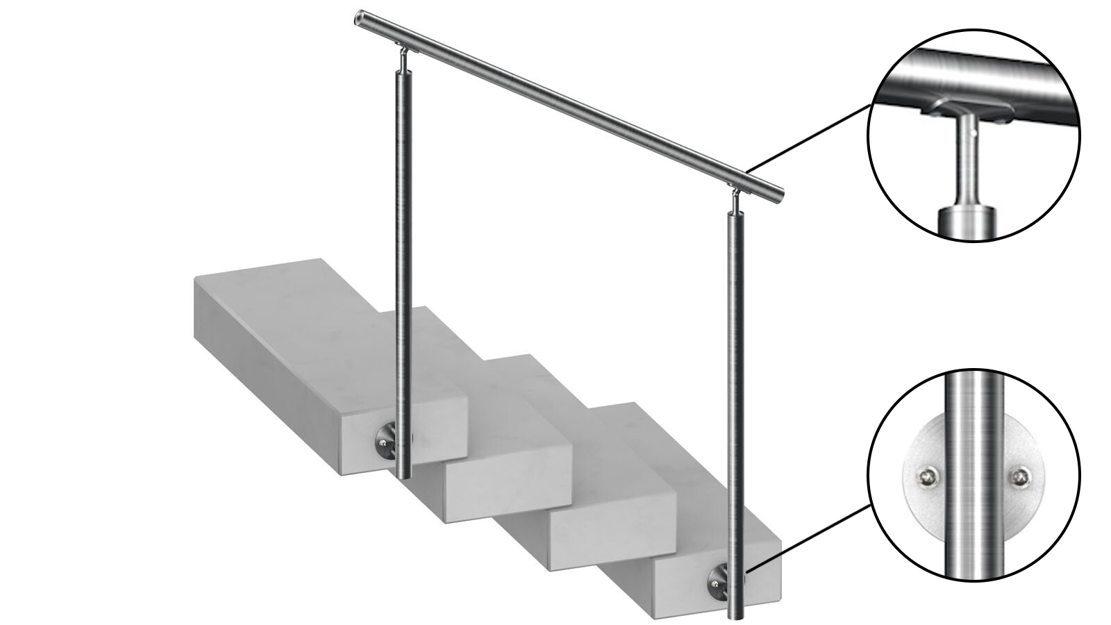 Treppengeländer | Komplett-Set | seitlich | aufgesetzte Handlaufstütze