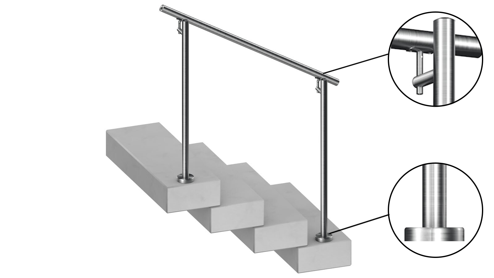 Treppengeländer | Komplett-Set | aufgeschraubt | seitlicher Handlaufträger