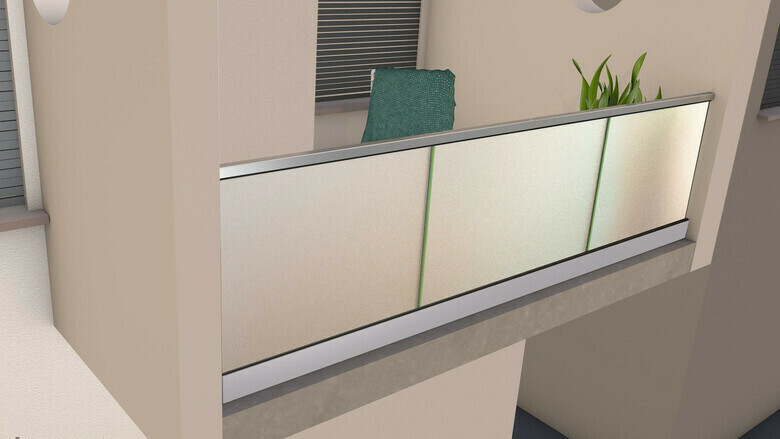 Ganzglasgeländer mit Klarglas, Sichtschutzfolie | Home-A | Handlauf eckig| I-Form