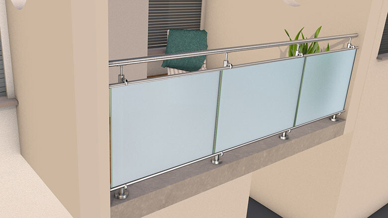 Linien-Glas-Geländer, Klarglas (inkl. Sichtschutzfolie)| aufgeschraubt | I-Form