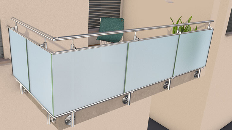 Linien-Glas-Geländer, Klarglas (Sichtschutz)| seitlich | L-Form