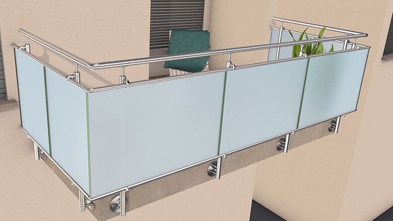 Linien-Glas-Geländer, Klarglas (SIchtschutz)| seitlich | U-Form