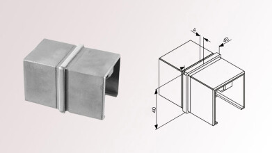 Gerader Verbinder | für quadratisches Glasleistenrohr | 40 x 40 mm | Edelstahl V2A | geschliffen