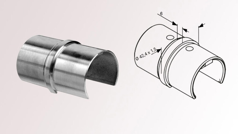 Gerader Verbinder | für rundes Glasleistenrohr | Ø 42,4 x 1,5 mm | Edelstahl V2A | geschliffen