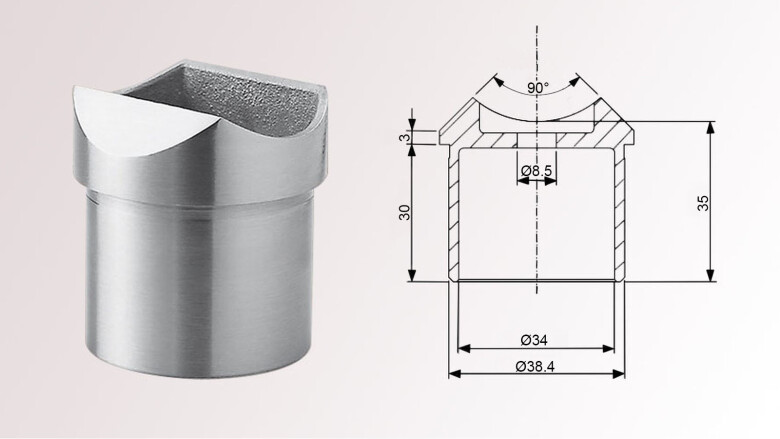 Rohrverbinder | V4A | Adapterstück für 90° Verbindung | für Rohr Ø 42,4 x 2,0 mm | huero.de