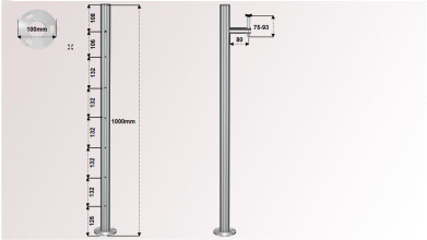 Geländerpfosten |  für Reling-PLUS-Geländer | mit Gewinde für Handlaufträger | V2A