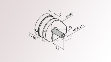 Glasadapter | Ø 50 mm | Rohr Ø 42,4 mm | M10 Gewinde | Glas 8 - 17,52 mm | Zinkdruckguß,roh | Auslaufartikel