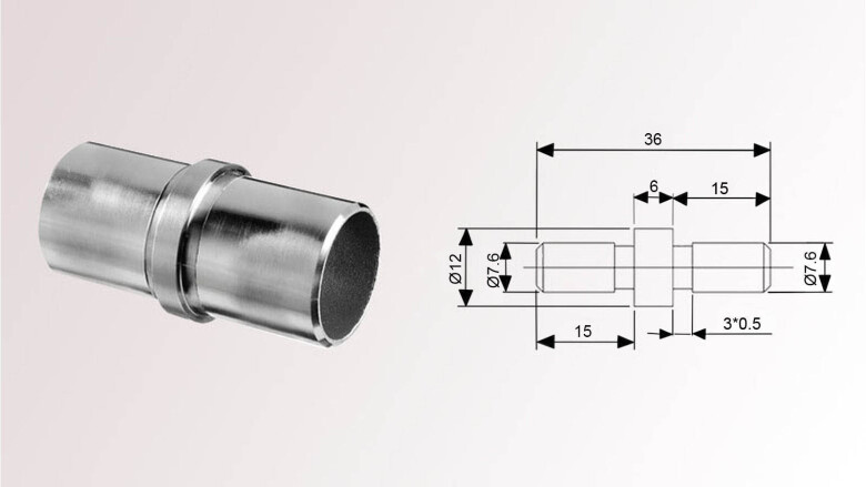 Rohrverbinder | V4A | gerade 180° | für Rohr Ø 12,0 x 2,0 mm | huero.de
