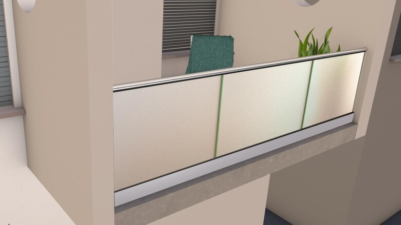 Ganzglasgeländer mit Klarglas (inkl. Sichtschutzfolie) | < 2,5 m Länge| I-Form | Handlauf rund | Business-A