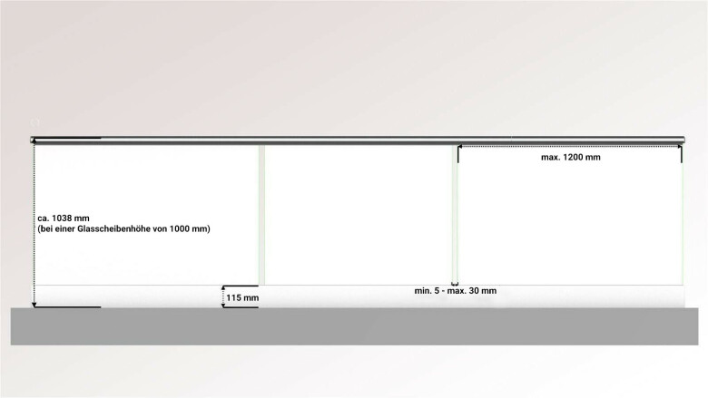 Ganzglasgeländer mit Klarglas (inkl. Sichtschutzfolie) | < 2,5 m Länge| I-Form | Handlauf rund | Business-A