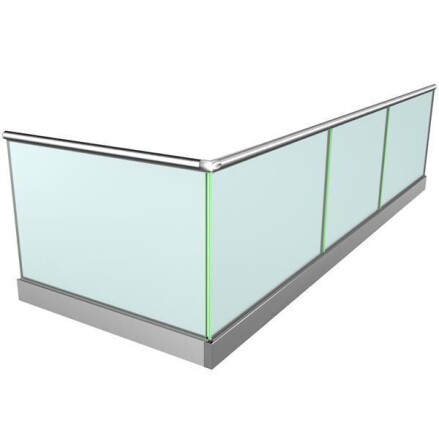 Ganzglasgeländer mit Klarglas (inkl. Sichtschutzfolie) | aufgeschraubt | L-Form | Handlauf rund | Home | huero.de