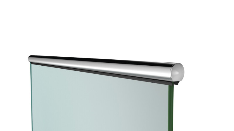 Glasgeländer mit Milchglas | aufgeschraubt | U-Form | Handlauf rund | Business | huero.de