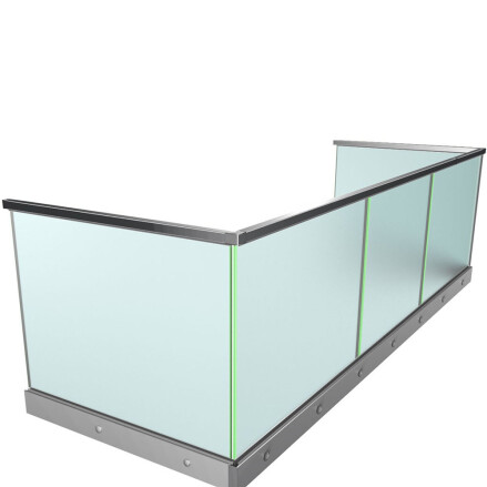 Ganzglasgeländer mit Klarglas inkl. Sichtschutzfolie | seitlich | U-Form | Handlauf eckig | Business | huero.de