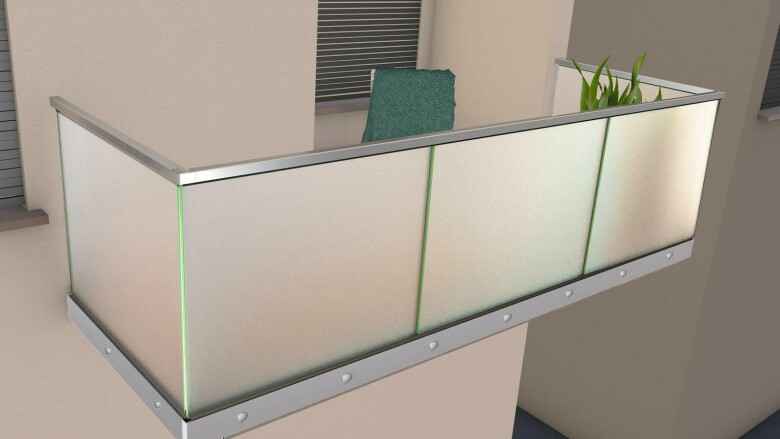 Ganzglasgeländer mit Klarglas (inkl. Sichtschutzfolie) | < 14 m Länge | U-Form | Handlauf eckig | Business-S