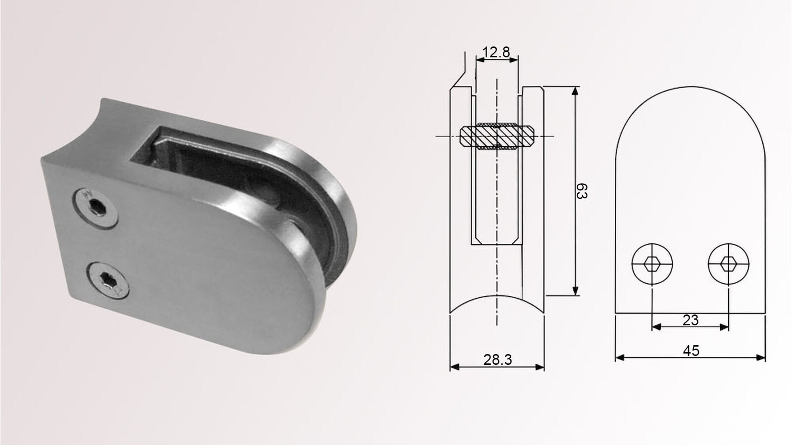 Edelstahlfinisch Glashalter Glasklemme Edelstahloptik für Rund Rohr 42,4 mm 