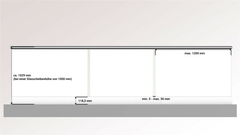 Ganzglasgeländer mit Klarglas (inkl. Sichtschutzfolie) | < 10 m Länge | I-Form | Handlauf rund | Home-F