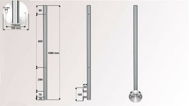 Geländerpfosten | für Glasgeländer | Wandanker Ø 150 mm | 2 x M8 Gewinde rechts | V2A