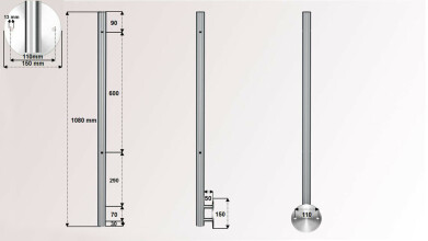Geländerpfosten | für Glasgeländer | Wandanker Ø 150 mm | 2 x Ø 12,2 mm Durchgang | V2A