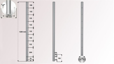 Geländerpfosten | für Reling-PLUS-Geländer | Wandanker Ø 150 mm | vorgebohrt für Handlaufträger | V2A