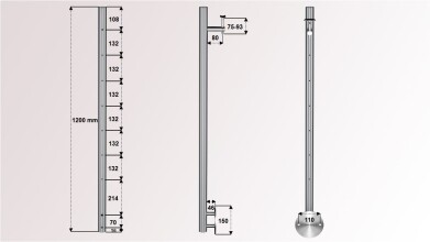Geländerpfosten | für Reling-PLUS-Geländer | Wandanker Ø 150 mm | mit Handlaufträger | V2A