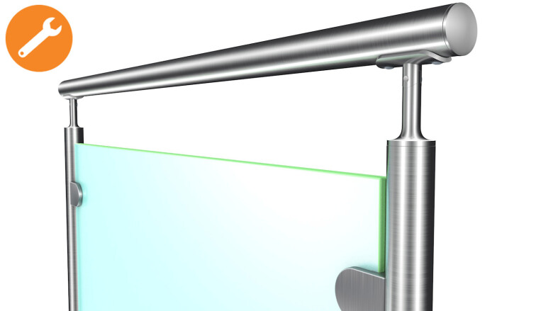 Edelstahl Glas-Pfosten-Geländer, Klarglas (inkl. Sichtschutzfolie) | seitlich - Konfigurator