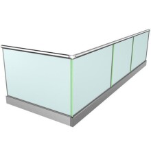 Ganzglasgeländer mit Klarglas inkl. Sichtschutzfolie | aufgeschraubt | L-Form | Handlauf rund | Business | huero.de
