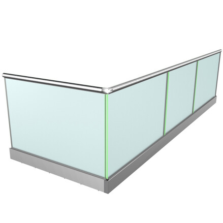 Ganzglasgeländer mit Klarglas inkl. Sichtschutzfolie | aufgeschraubt | L-Form | Handlauf rund | Home-F | huero.de