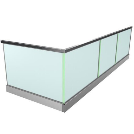 Ganzglasgeländer mit Klarglas (inkl. Sichtschutzfolie) | aufgeschraubt | L-Form | Handlauf eckig | Business | huero.de