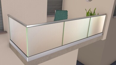 Ganzglasgeländer mit Klarglas (inkl. Sichtschutzfolie) | L-Form | Handlauf eckig | Home-F