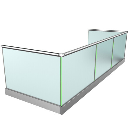 Ganzglasgeländer mit Klarglas inkl. Sichtschutzfolie | aufgeschraubt | U-Form | Handlauf rund | Home-F | huero.de