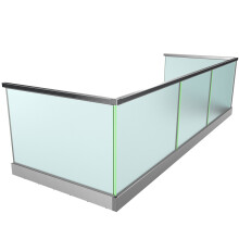 Ganzglasgeländer mit Klarglas inkl. Sichtschutzfolie| aufgeschraubt | U-Form | Handlauf eckig | Home-F | huero.de