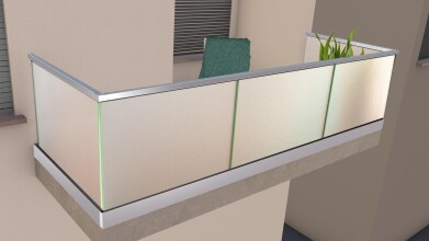 Ganzglasgeländer mit Klarglas (inkl. Sichtschutzfolie) | U-Form | Handlauf eckig | Home-F