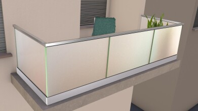 Ganzglasgeländer mit Klarglas (inkl. Sichtschutzfolie) | U-Form | Handlauf eckig | Home-A