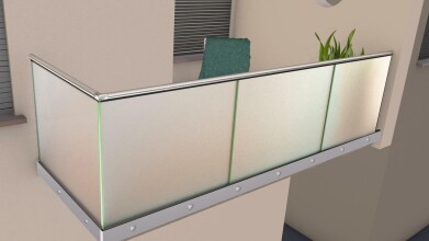 Ganzglasgeländer mit Klarglas (inkl. Sichtschutzfolie) | L-Form | Handlauf rund | Business-S