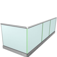 Ganzglasgeländer mit Klarglas inkl. Sichtschutzfolie | seitlich | L-Form | Handlauf rund | Home | huero.de