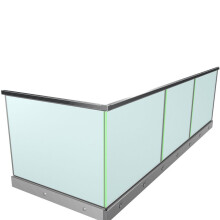 Ganzglasgeländer mit Klarglas inkl. Sichtschutzfolie | seitlich | L-Form | Handlauf eckig | Home | huero.de