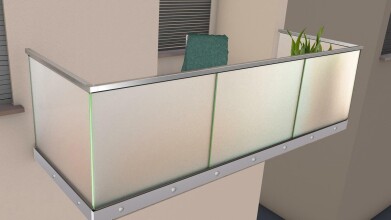 Ganzglasgeländer mit Klarglas (inkl. Sichtschutzfolie) | U-Form | Handlauf eckig | Home-S