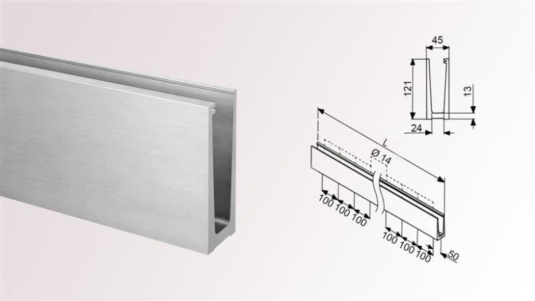 Aluminium Ganzglasgeländer Bodenprofil Set mit Dichtung Glas T17,52mm L1,25m SE 