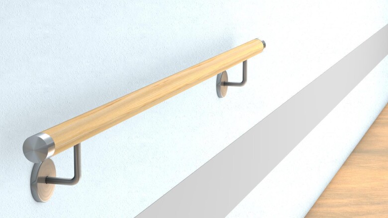 Holzhandlauf (Eiche) mit zwei Handlaufträgern im VV-Design | huero.de