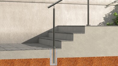 Treppenhandlauf zur Bodenmontage | aufgesetzte Handlaufstützen | huero.de