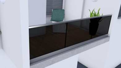 Glasgeländer mit Grauglas (klar) | aufgeschraubt | I-Form | Handlauf eckig | Home | huero.de