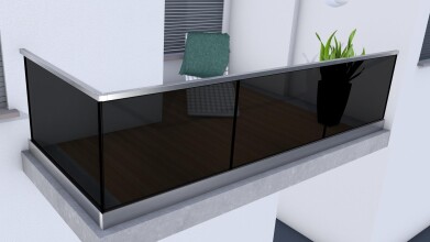 Glasgeländer mit Grauglas (klar) | aufgeschraubt | L-Form | Handlauf eckig | Home | huero.de