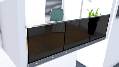 Glasgeländer mit Grauglas (klar) | seitlich | I-Form | Handlauf eckig | Home | huero.de