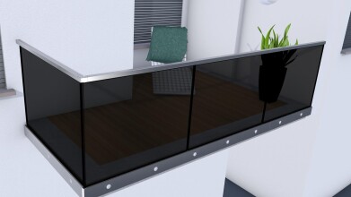 Glasgeländer mit Grauglas (klar) | seitlich | L-Form | Handlauf eckig | Home | huero.de