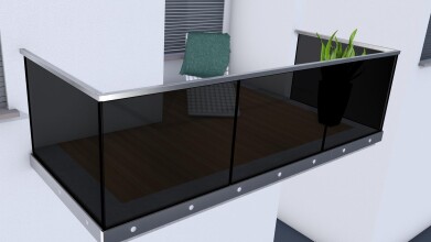 Glasgeländer mit Grauglas (klar) | seitlich | U-Form | Handlauf eckig | Home | huero.de