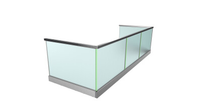 Ganzglasgeländer mit Klarglas inkl. Sichtschutzfolie | aufgeschraubt | U-Form | Handlauf eckig | Business-F | huero.de