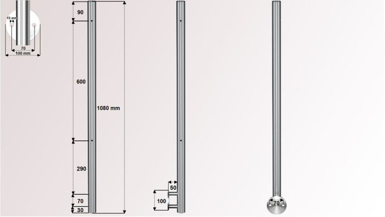 Geländerpfosten | V2A | 2 x M8 Gewinde rechts | Wandanker Ø 100 mm | für Glasgeländer| huero.de