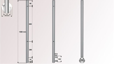 Geländerpfosten | V2A | 2 x Ø 12,2 mm Durchgang | Wandanker Ø 100 mm | für Glasgeländer | huero.de