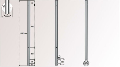 Geländerpfosten | V2A | 2 x Ø 12,2 mm Durchgang | Wandanker Ø 100 mm | für Stabgeländer | huero.de