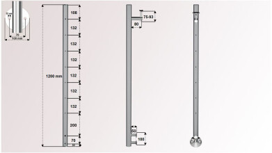 Geländerpfosten | V2A | mit Handlaufträger | Wandanker Ø 100 mm | für Reling-PLUS-Geländer | huero.de